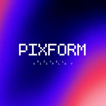 PIXFORM pixel display lettering over a blue and magenta gradient.