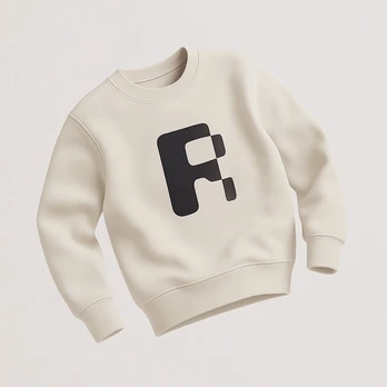A cream sweatshirt printed with a black F monogram.
