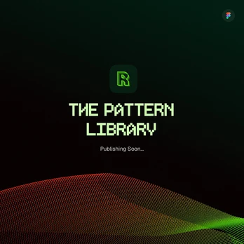 The Pattern Library announcement over a red and green generative mesh.