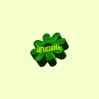 Aromatic in lime type over a textured green flower form.