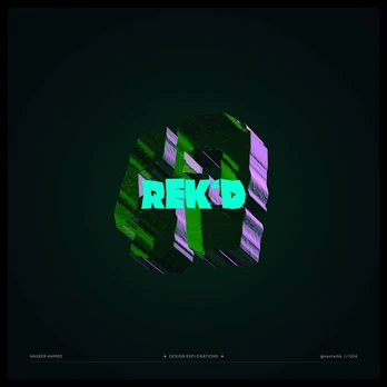 REK’D in turquoise type over an abstract green and purple 3D form.