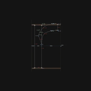 A dark interface showing the construction paths of a curved vector shape.