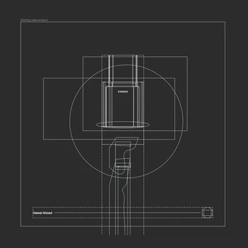 A technical wireframe drawing for a cable product on a dark canvas.