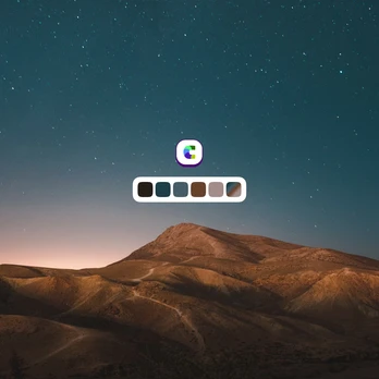 A colour palette interface floating over a mountain landscape at night.