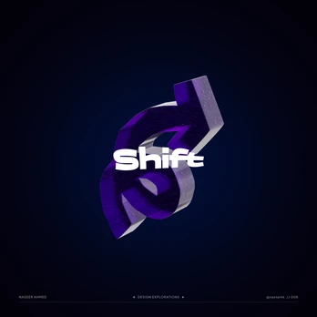 Shift in white type over an abstract purple 3D form.