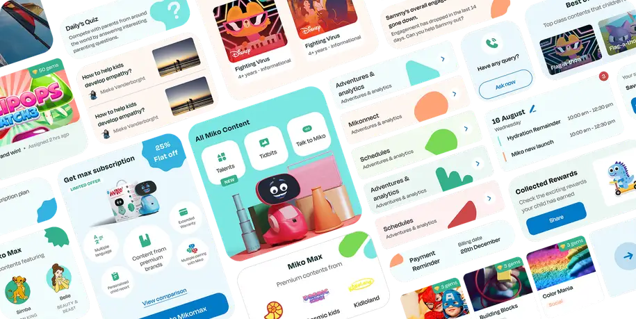 A spread of finished screens from across the app.